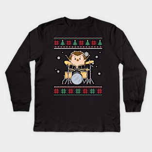 Drumming hedgehog Kids Long Sleeve T-Shirt